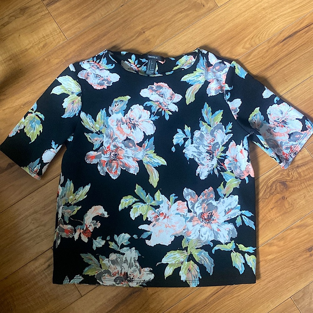 Forever 21 Black Floral Top